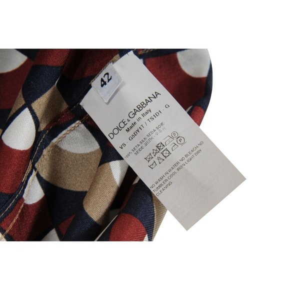 Dolce & Gabbana Mens Button Down Pajama Shirt 42 XL Red Tan Geometric 100% Silk - Picture 8 of 9
